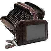 TELOSPORTS RFID Credit Card Holder, Small Leather Zipper Card Case Wallet for Women and ID Window Coin Pouch Security Travel Wallet